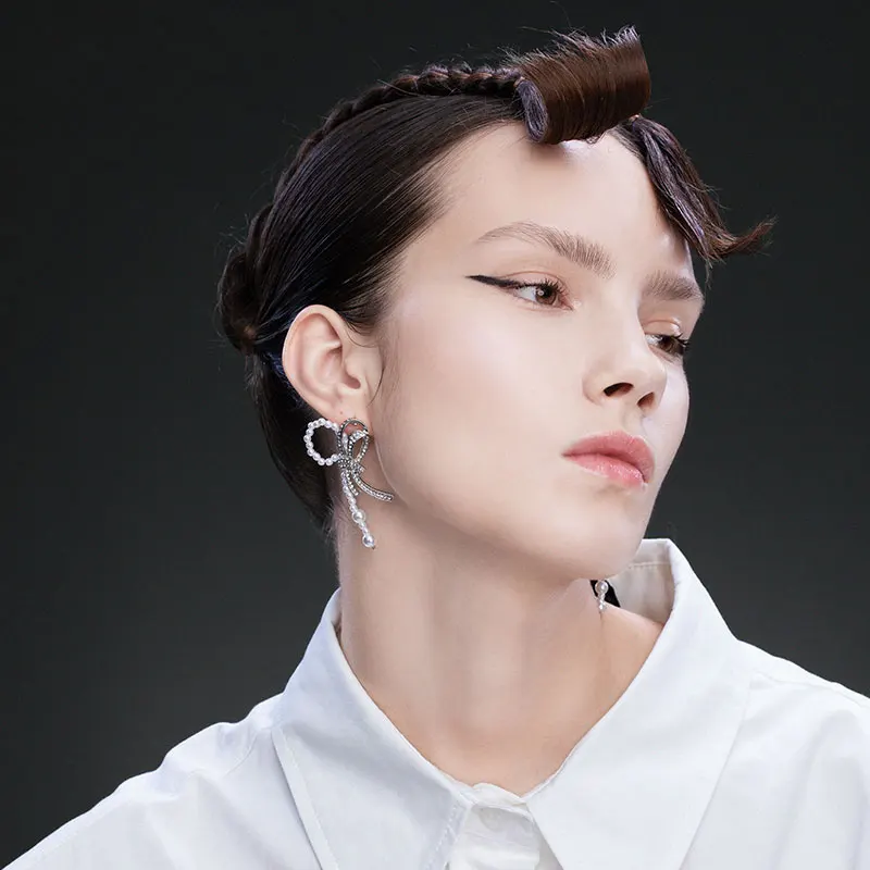 

Women's French Bow Earrings Temperament Stud Earrings 925 Silver Needle Natural Pearlescent Girl Pearl Ear Jewelry Ladies Gifts