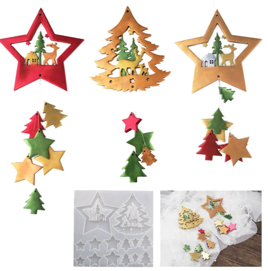 

DIY Рождественский Кристалл эпоксидная смола, форма Рождественская елка пятиконечная звезда кулон украшение зеркало силиконовая форма