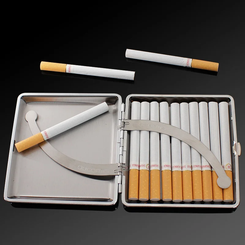 

Classic Cigarette Case 20 Cigarettes Box with Iron Clip Fixed Leather Metal Smoke Box Portable Tobacco Case Smoking Accessories