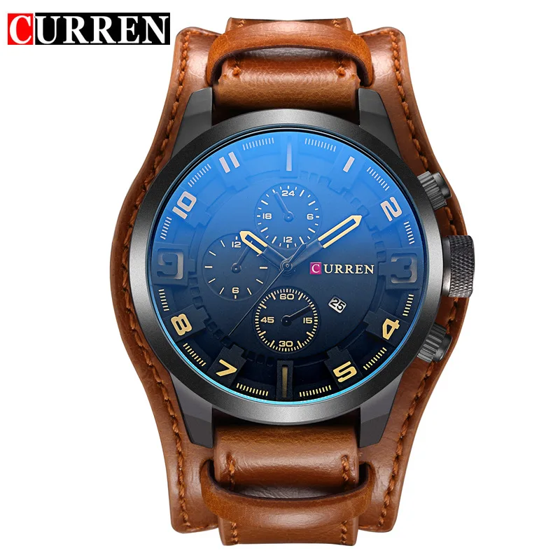 

CURREN Dropship 8225 Fashion Mens Watch Waterproof Top Brand Luxury Calendar Male Clock Leather Sport Military Gift Wristwatch