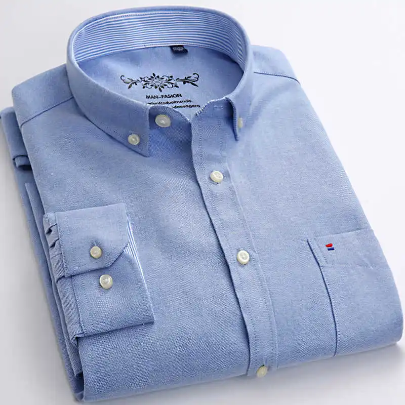 

Men's Long Sleeve Oxford Plaid Striped Casual Shirt Front Patch Chest Pocket Regular-fit Button-down Collar Thick Work Shirts