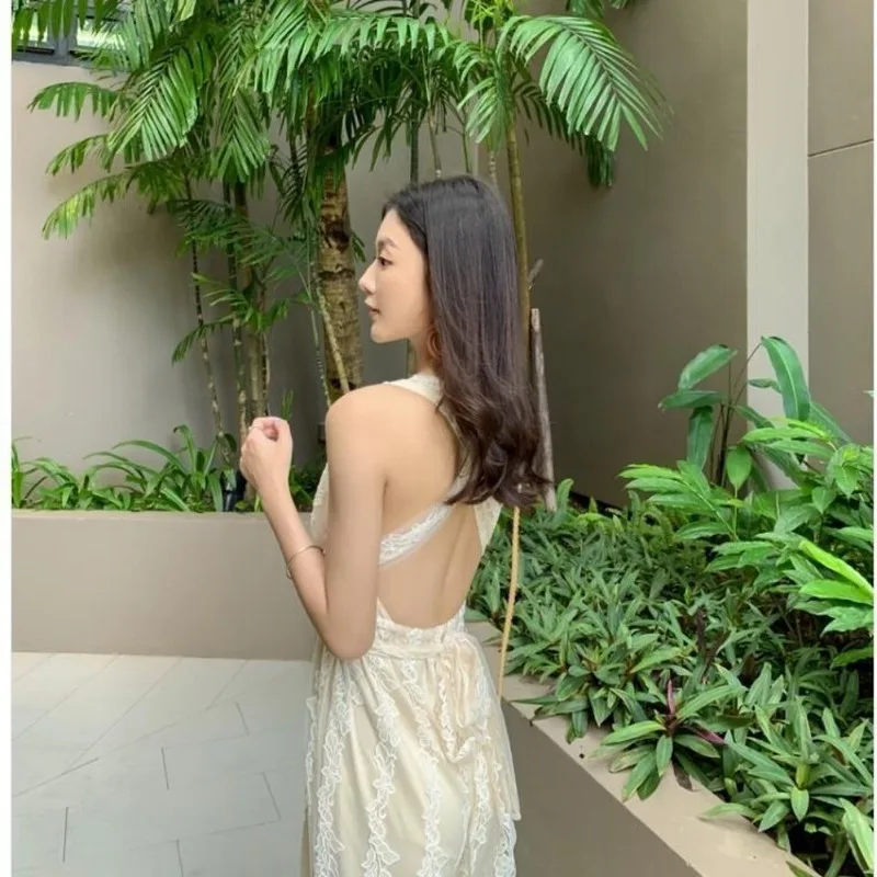 

New 2022 Summer Solid V-Neck Sexy Lace Women Playsuit Sleeveless Bandage Backless Beach Holiday Rompers Bodycon Jumpsuit Y408