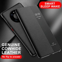 genuine leather flip cover for huawei mate 40 pro mate40 plus case original mirror smart touch view wake sleep up protection