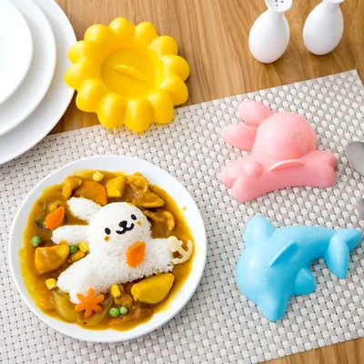 

4pcs creative cute rabbit dolphins seaweed rice box mold DIY vegetarian mold baby food bento mold gadgets