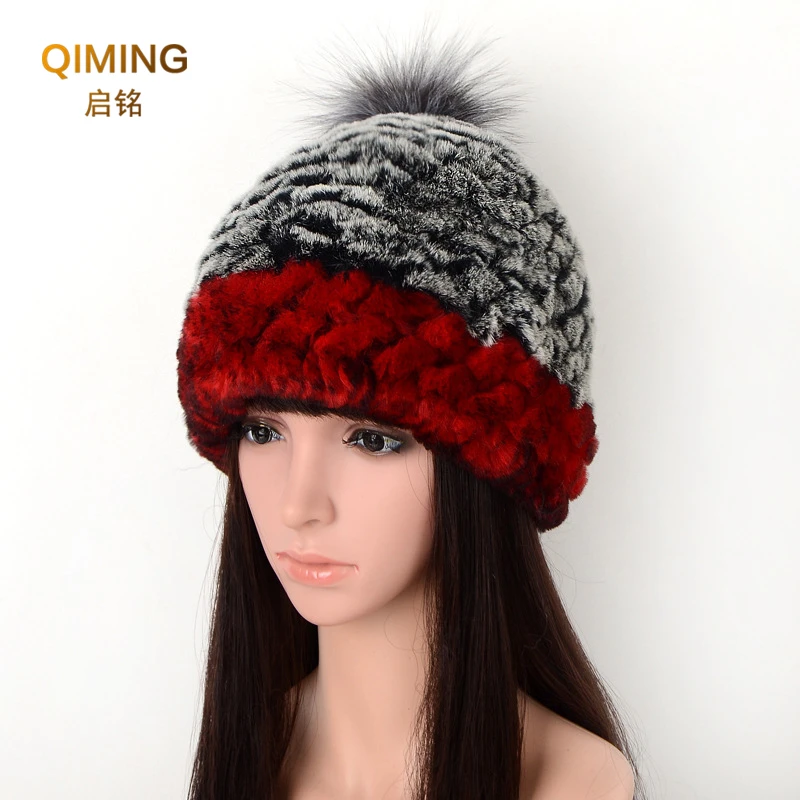 

Winter Fashion Windproof Hat Rex Rabbit Fur Straw Hat Female Silver Fox Fur Ball Keeps Warm In Cute Playful Girl Hat