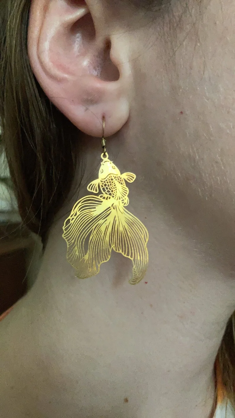 Кои Висячие серьги милые Alt Винтаж Стиль китайские стильные милый рыбы кои в виде