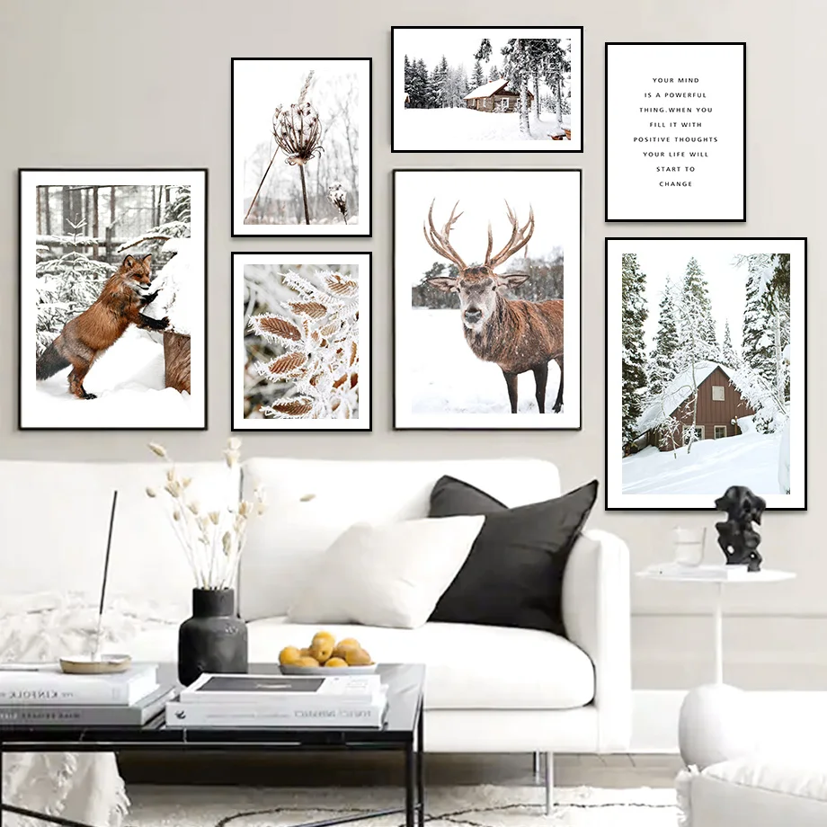 

Winter Snow Scene Forest Dry Grass House Wall Art Canvas Painting Nordic Posters And Prints Wall Pictures For Living Room Decor