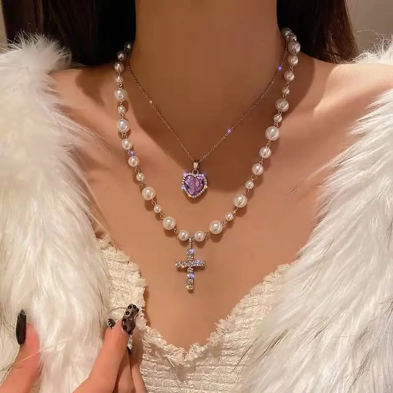 

Жемчужное ожерелье love, Двойная Цепочка до ключиц, Длинные Новые женские аксессуары, легкое роскошное нишевое дизайнерское ожерелье, беспла...