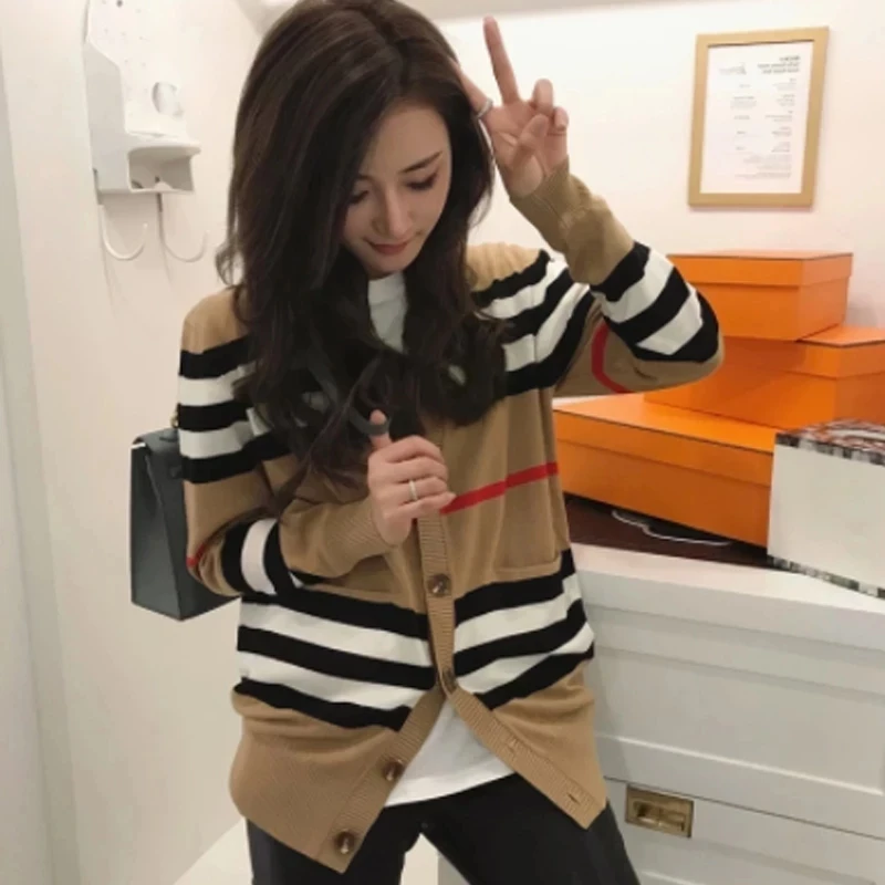 

Chic traf color matching striped knitted cardigan women coat loose cashmere sweater zarina xnwmnz tangada kpytomoa offiial store