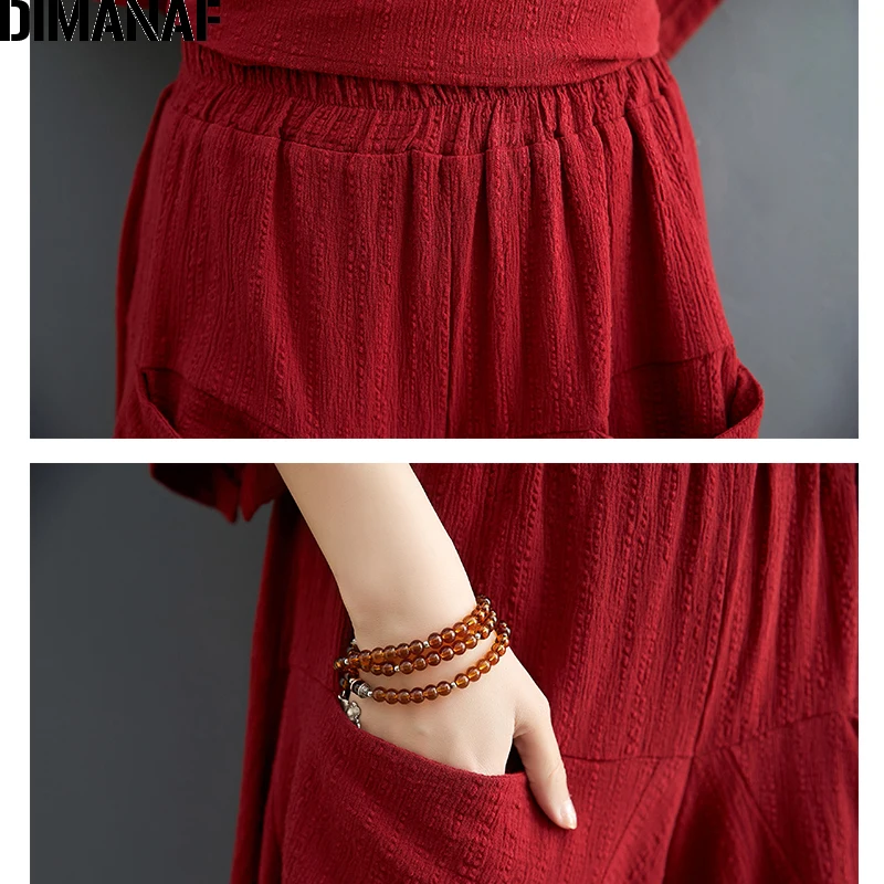 

DIMANAF 2021 Summer Plus Size Women Two Piece Set Suit Loose Oversize Cotton Linen Vintage Casual Lady Long Pants Suits Clothing