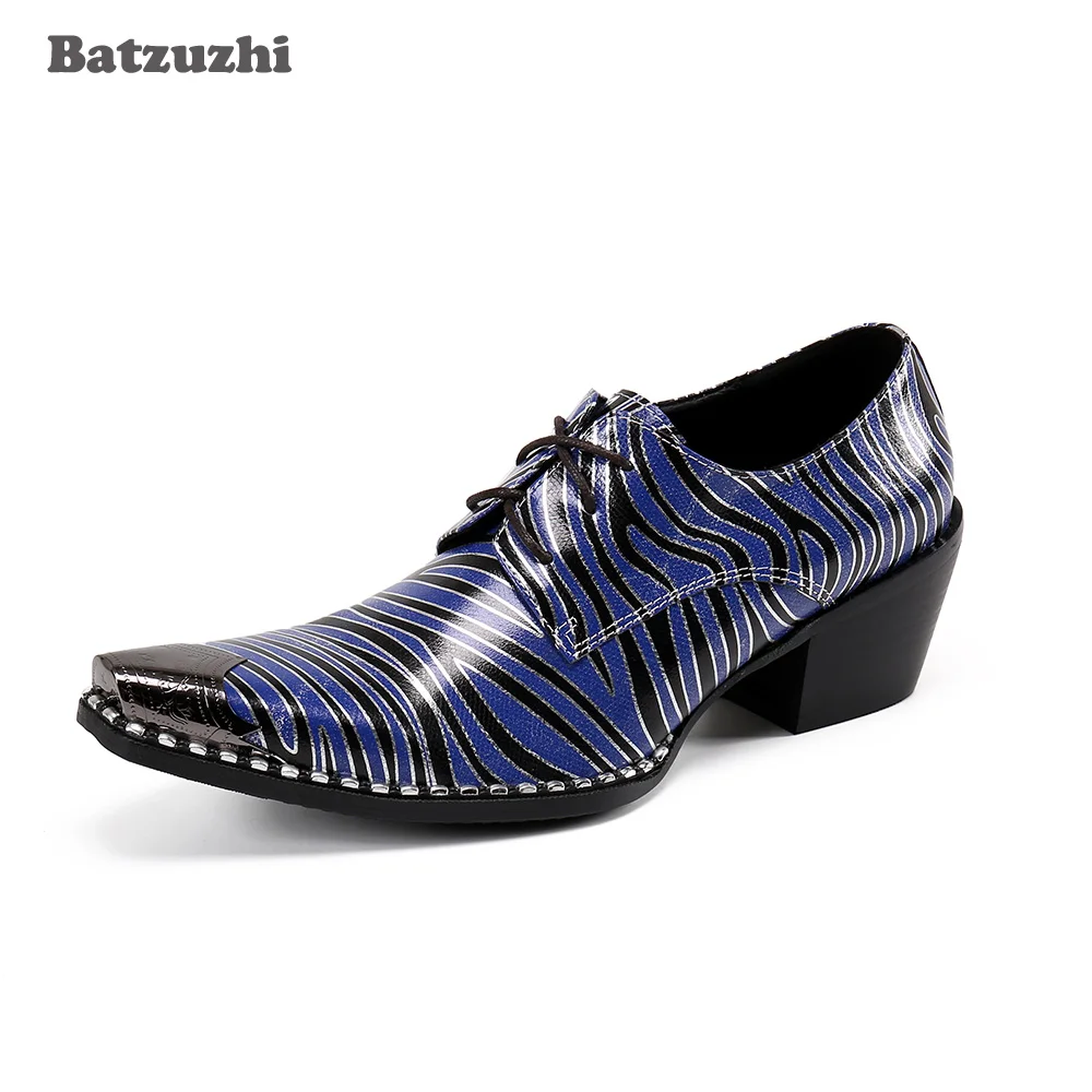 

Batzuzhi Formal Leather Dress Shoes Men Designer's Men Shoes Pointed Toe Lace-up 6.5cm High Heels Blue Party, Business Shoes Men