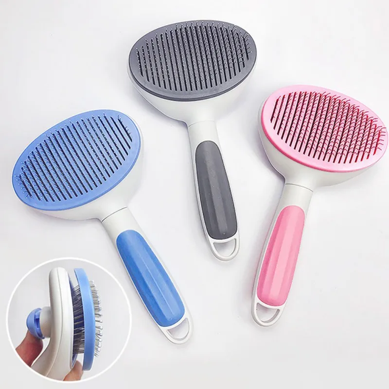 

Dog Cat Hair shedding Comb Pet Self Cleaning Brush Grooming Tool with Massage Particles Removes Loose Hair, 3 Colors
