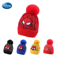 disney winter warm spiderman embroidery knitted woolen hat with pompom childrens cute cartoon knit hats boys girls outdoor cap