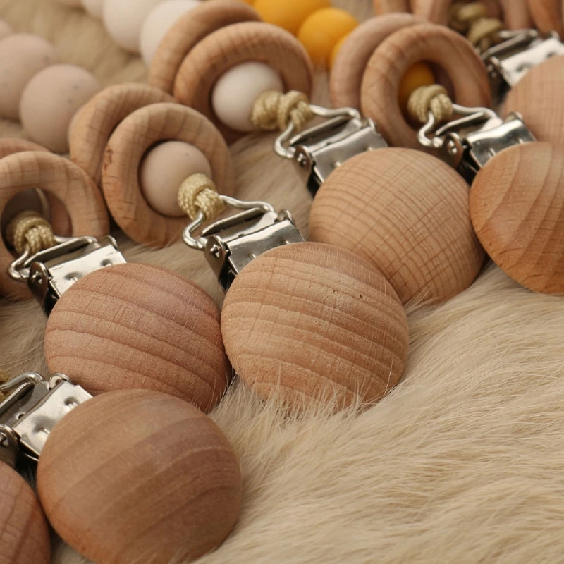 

Mabochewing 20pcs 30mm 35mm Powerful Beech Wooden Clip Round Dummy Clip Baby Teething Pacifier Chain Holder Making BPA Free
