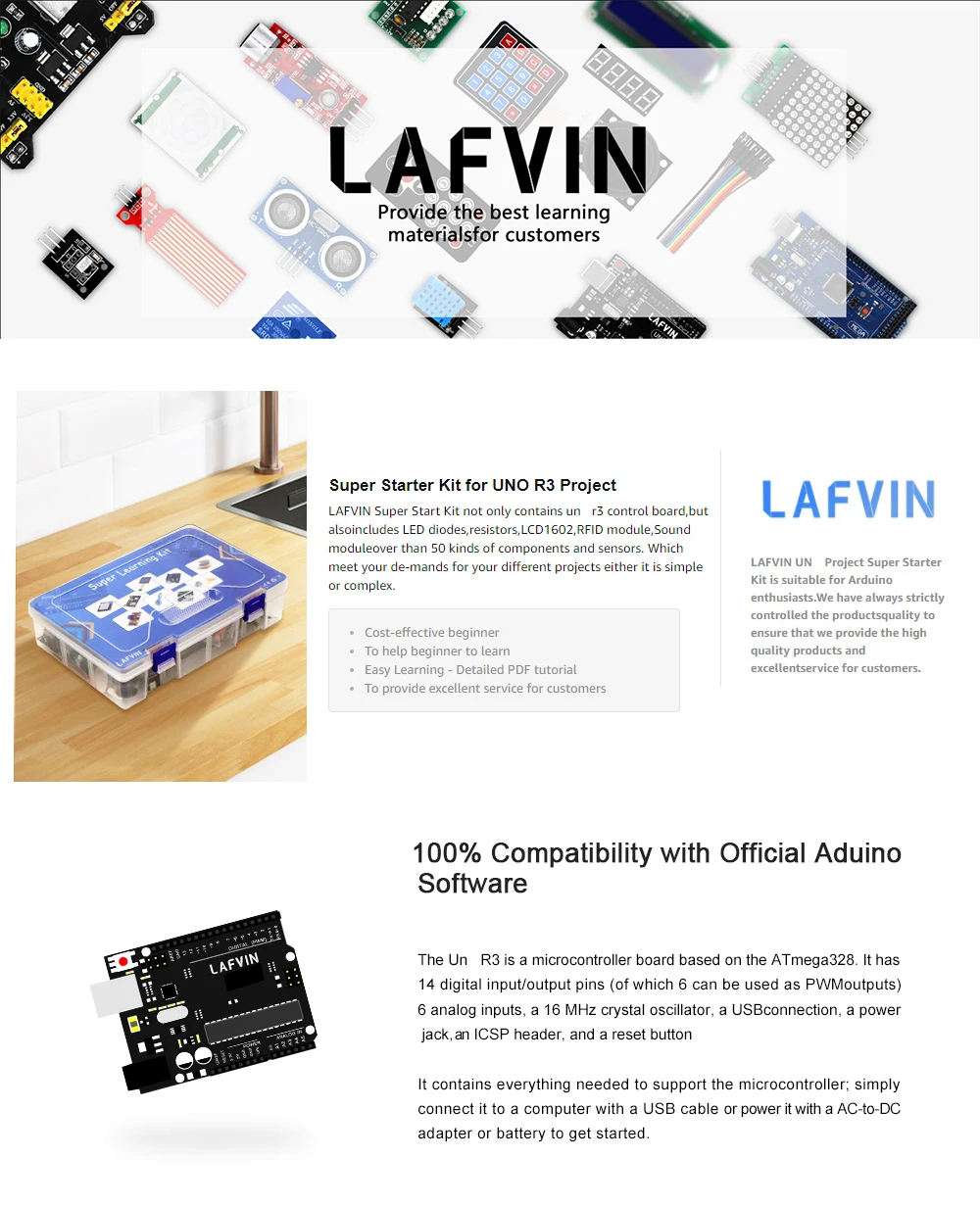LAFVIN для UNO проект супер стартовый набор для Arduino для UNO R3 с учебником
