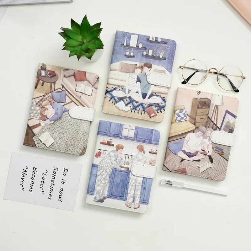 

Cute Cartoon PU Cover Notebook Color Illustration Page Notebook 36k 112P Hardcover Diary Hand Book Coloring Book School Supplies