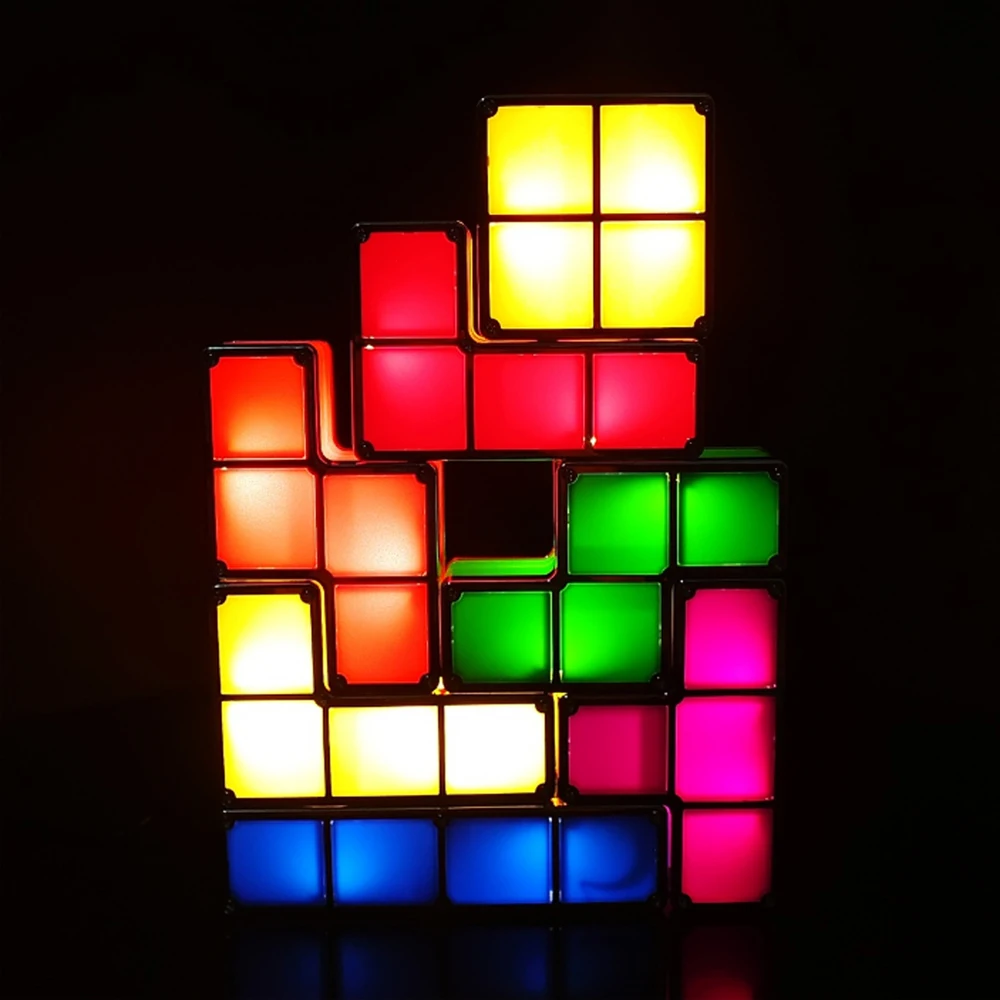 DIY Tetris Night Light Puzzle Stacking Children's Toy LED Table Lamp Building Block Game Tower Colorful Atmosphere | Лампы и