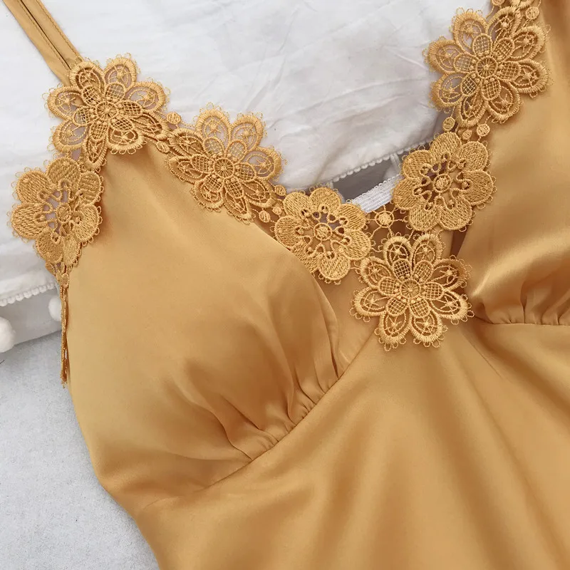 Women faux Silk Pajamas Sexy Sleepwear Sleeveless Pyjamas Silk Lace Short Soft Nightgrown For Women Summer New Arrival