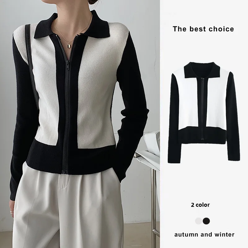 

Трикотажный кардиган с воротником-поло, женские короткие свитера, весна-осень, корейская мода, тонкая трикотажная одежда с длинным рукавом, ...