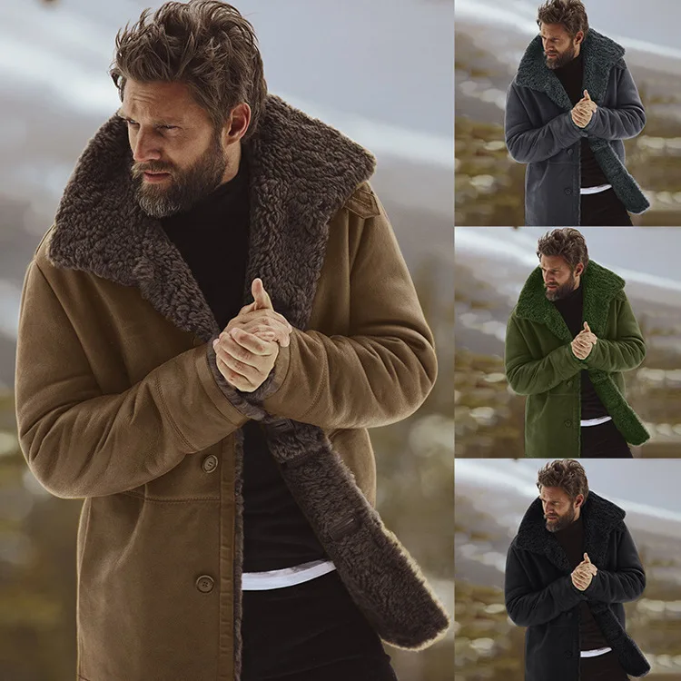 Мужское зимнее флисовое теплое пальто верхняя одежда Тренч кожаная куртка с