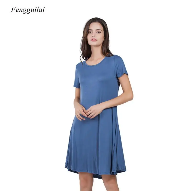New Relaxed Causal Daily Short Sleeve o Neck Solid Color Dress Women's Spring and Summer 2021
