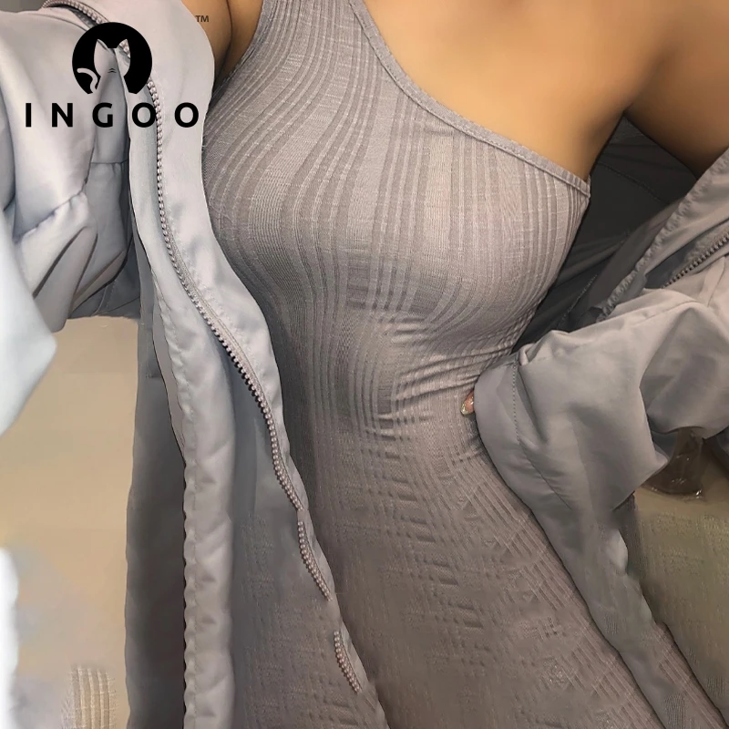 Женское трикотажное платье-макси на одно плечо INGOO однотонное Клубное длинное