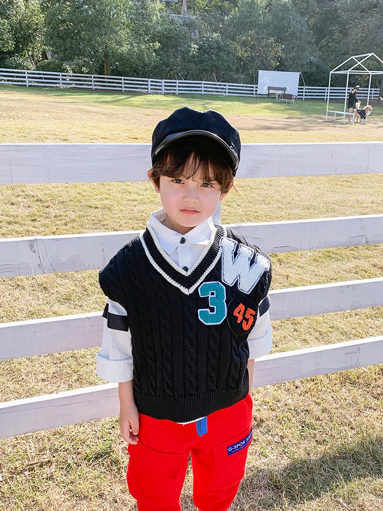 

Boys Knitted Vest Children Korean Sweater 2020 Spring New Children Baby Western Style Spring Boy Children's Clothing