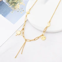 stainless steel chain with stars moon tassel pendants necklace for womenmen fashion rhinestone necklaces 2020 korean jewelry