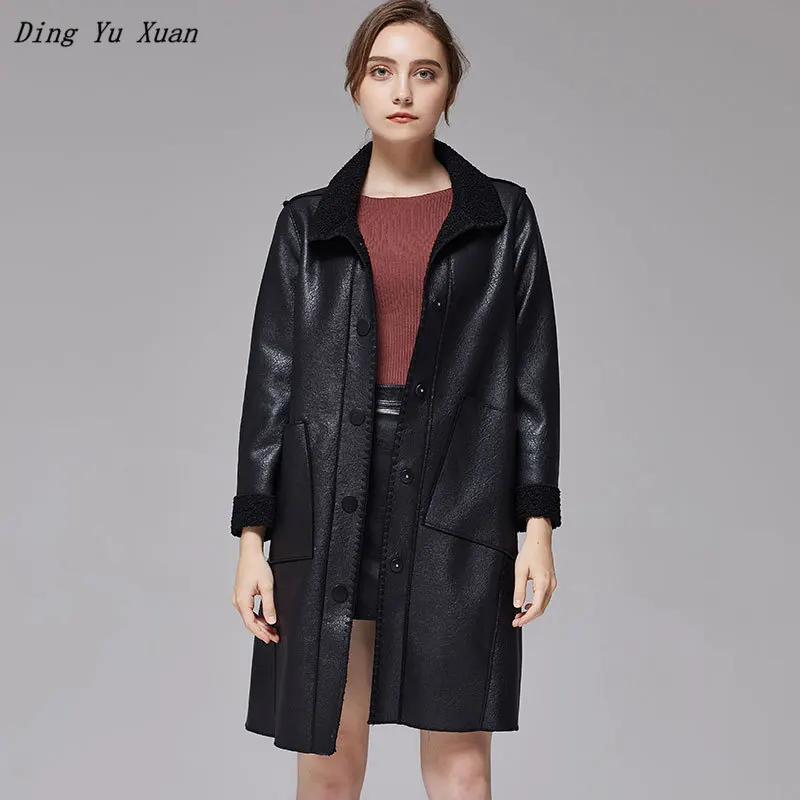 Осенне-зимняя кожаная куртка большого размера длинное женское кожаное пальто с