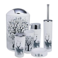 imucci grey tree deer 6pcs bathroom accessories set with trash can toothbrush holder soap dispenser soap and lotion set cup