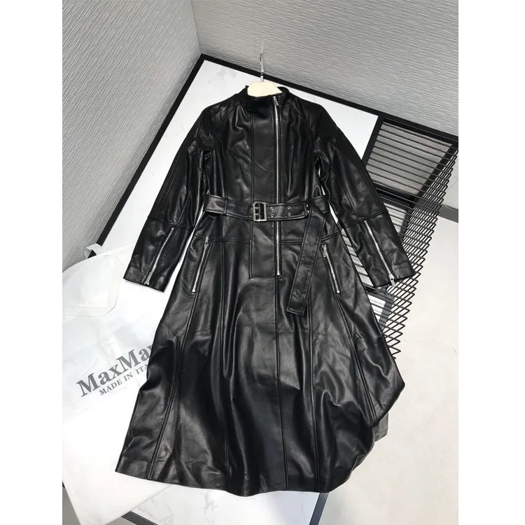 

Spring Autumn New Genuine Leather Clothes Long Sheepskin Jacket Slim-Fit Trench Coat Female Celebrity Inspired
