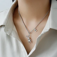 meyrroyu silver color retro dancing rabbit pendant necklace lovely distressed party jewelry for women collares para mujer