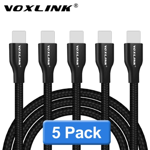 VOXLINK USB кабель с нейлоновой оплеткой 5 шт. в упаковке для iphone X XS XR Быстрая Зарядка Синхронизация данных 2,4 А для iphone xs max 8 8Plus 7 6s ipad mini - Цвет: Black 5pcs cable