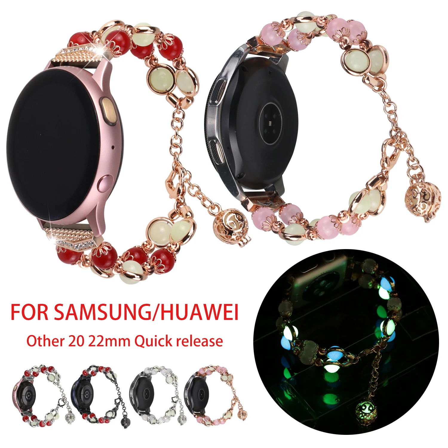 

Ремешок Женский из агата для Samsung Galaxy Watch 3, браслет с подсветкой из бисера для Huawei Watch GT 2 Pro, 41/45 мм