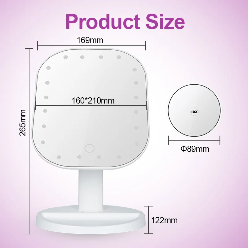 

LED Makeup Mirror with 20 LED Lights Fill Light Desktop Storage Beauty Mirrors Touch Control Multifunction Mirror 10X Magnifying