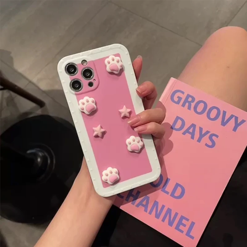 

Cat Paw 3D phone case For iPhone 11 12 pro Max x xs Max xr 7 8 plus Luxury shell Pink cute Protection anti drop Cover for girls