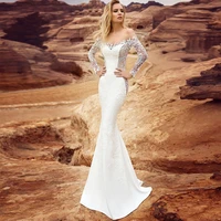 elegant boat neck full sleeves sexy mermaid wedding dresses appliqued detachable skirt 2021 new floor length bridal gowns