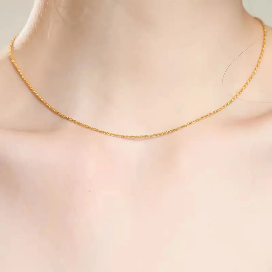 

YUNLI Real 18K Gold Twisted Chain Necklace Simple Style Pure AU750 Hemp Rope Chain For Women Fine Jewelry Gifts