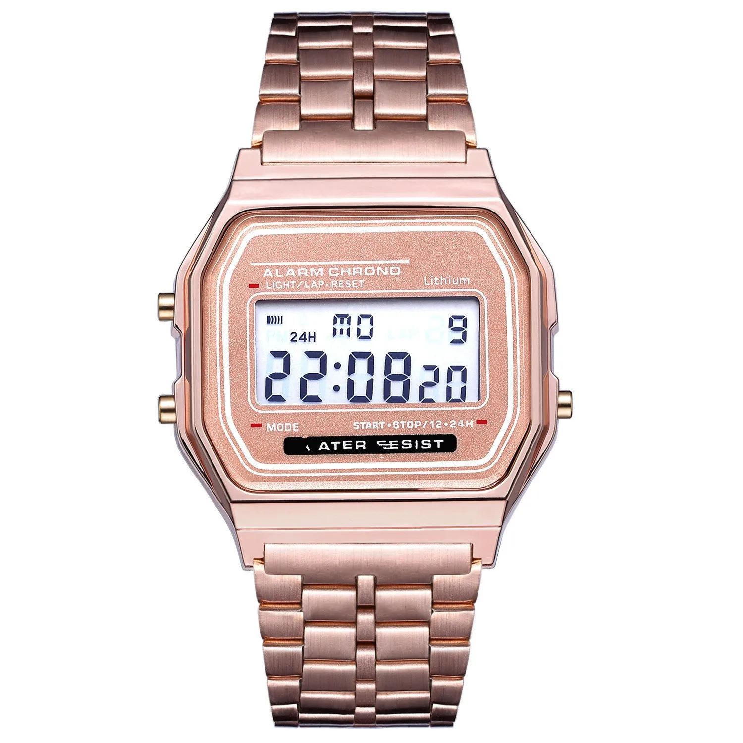 Светодиодный спортивные женские и мужские часы унисекс из розового золота