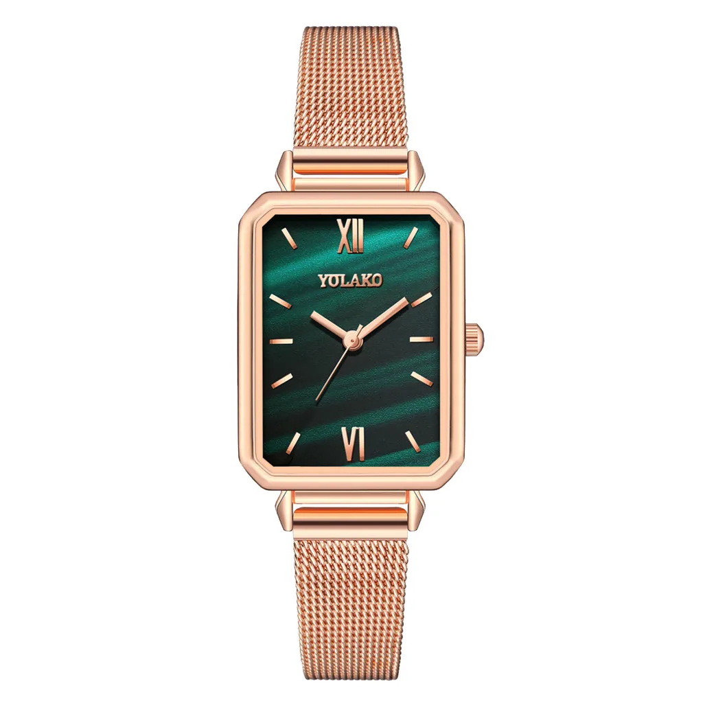 

Ladies Watches 2020 Rectangular Dail Fashion Pattern Small Green Watch For Women Luxury Casual Alloy Strap Quartz Wristwatches
