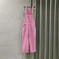 jumpsuits women vintage washed ins pink retro denim college 2022 overalls preppy all match bf spring chic solid streetwear sweet