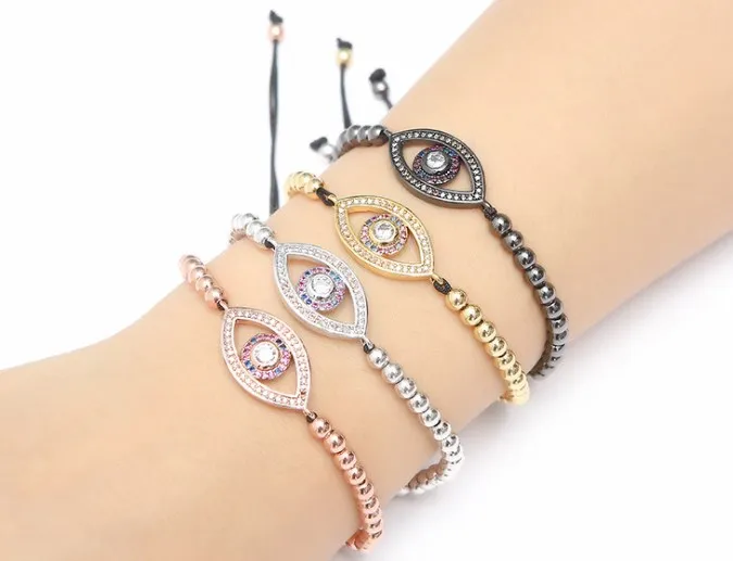 

gold silver micro pave cz Cubic Zirconia rope adjusted Copper Beads Bracelet yhh34 Eye Charm Braided Bangles Jewelry women
