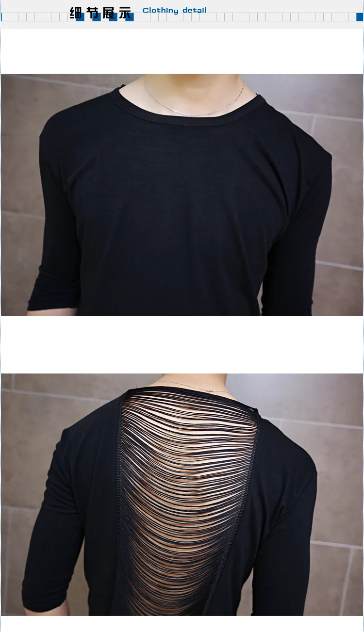 Летняя Сексуальная футболка для мужчин Половина рукава Slim fit черный цвет выдалбливают Готический Панк Топ