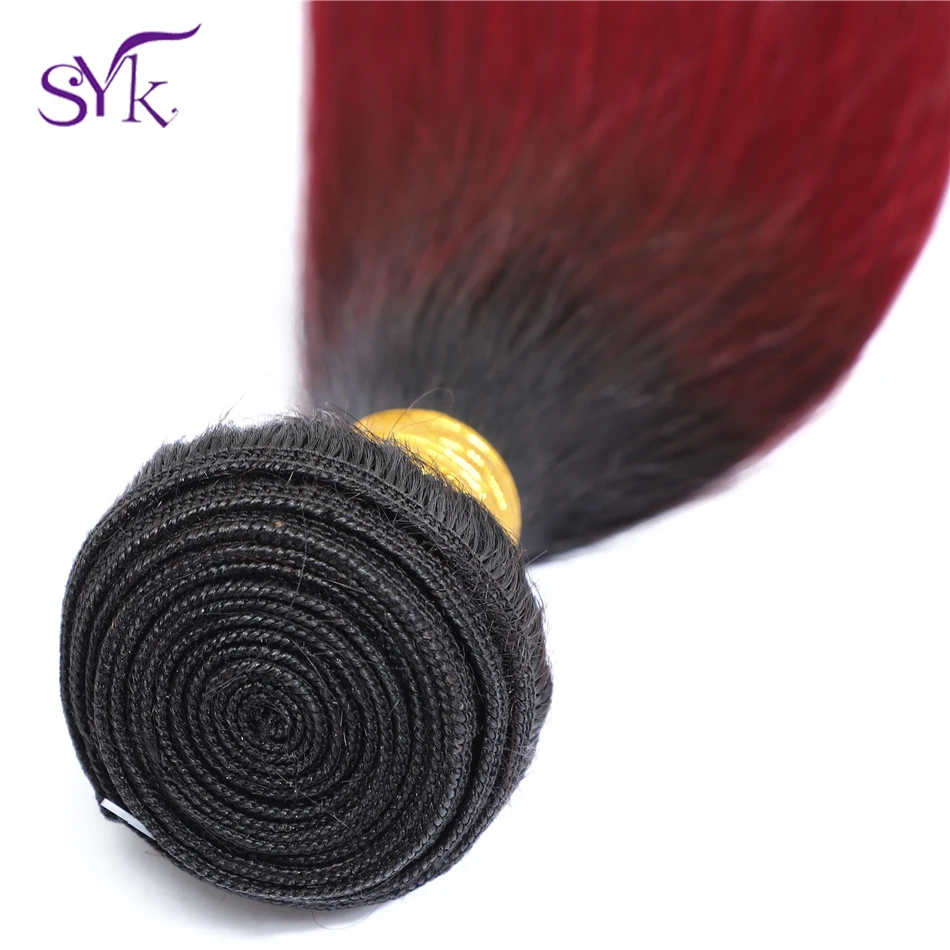 SYK Ombre Brazilian Human Hair Weave T1B/99J Straight Hair Bundles 1 Piece Pre Colored 10"-26" Non Remy Hair Extensions