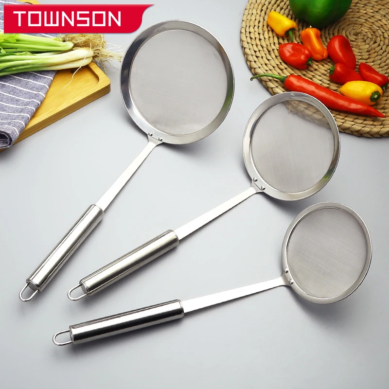 Kitchen Filter Spoon Hot Pot Filter Stainless Steel Fine Mesh Oil Pot Strainer Ladle Skimmer Oval Fine Mesh Kitchen Accessories