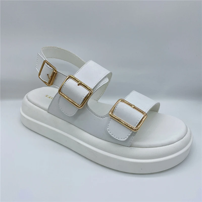 

2021 Women Buckle Strap Platform Sandals Black White Summer Flat Casual Sports Sandels Female Design Leather Chunky Shoes Women
