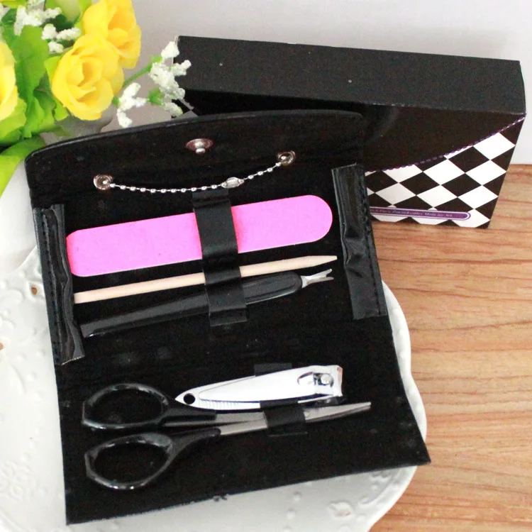 10set/lot New Black Purse Design 5 in1 Manicure Set Pedicure Grooming Kit Bridal Shower Favors Wedding Gifts For Guests |