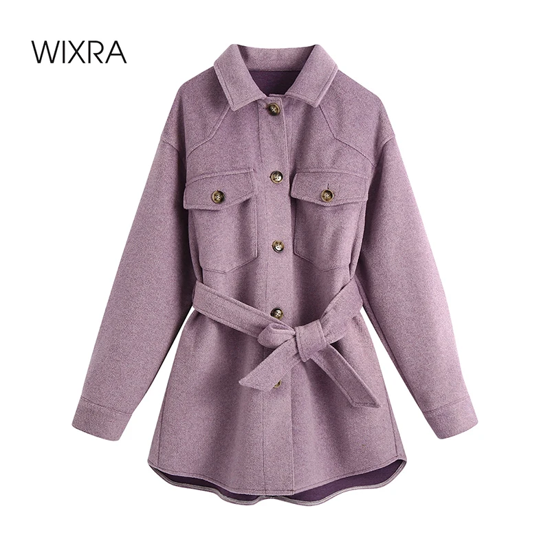 

Wixra модное двухстороннее шерстяное пальто, женское стильное однобортное пальто с карманами, женская верхняя одежда с поясом, Осень-зима