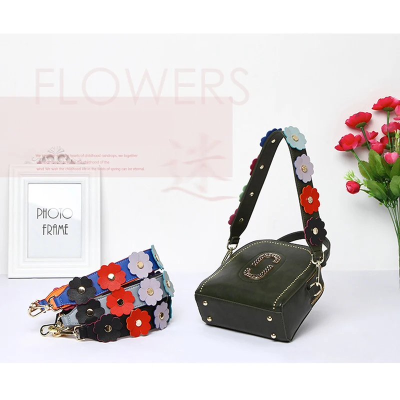 3D Flower Shoulder Strap Women Wide Bag Strap You Leather Bag Handles Female Handbag Strap Belt for Purse Bag Accessories