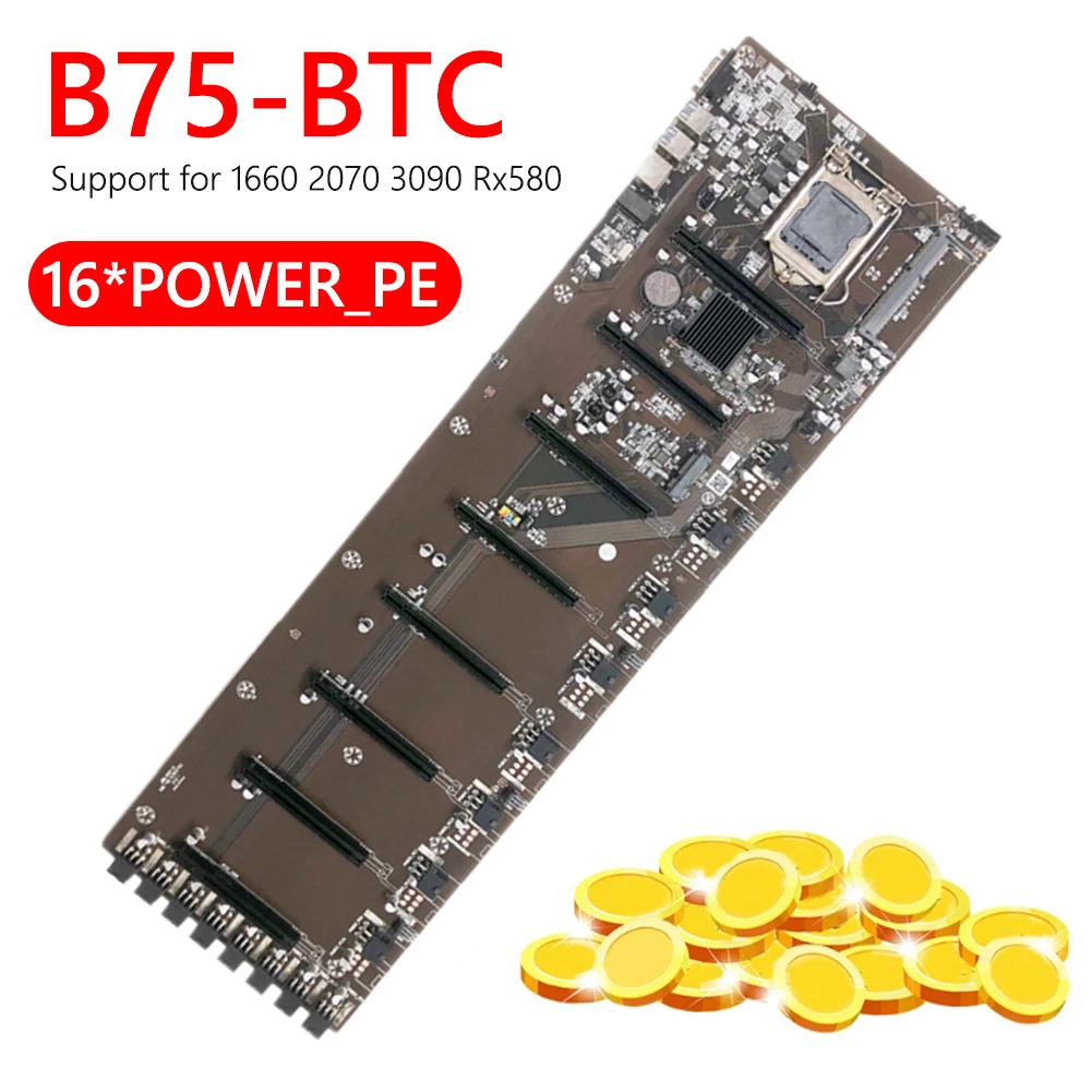 

Материнская плата B75 In-Line для майнинга, LGA 1155 pin 8 GPU, графическая карта ETH, материнская плата DDR3 8 * PCIE_16X с большим расстоянием 65 мм